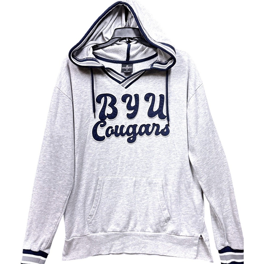 Colosseum BYU Cougars Hoodie‎ Womens M Gray V-Neck NCAA Collegiate Sweatshirt